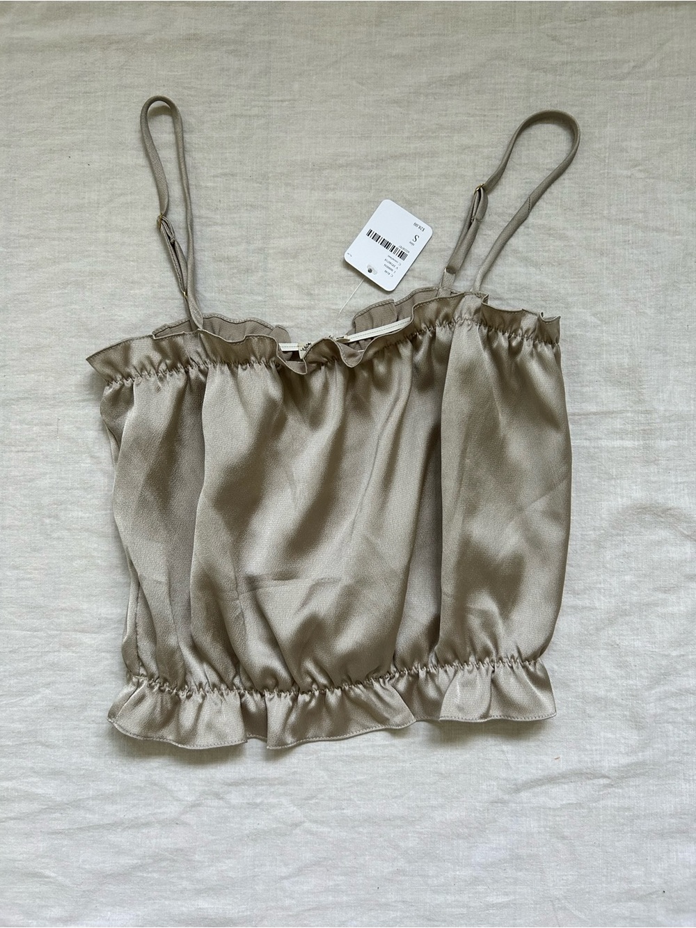 Free People Satin Ruffle Hem Cami in Light Taupe